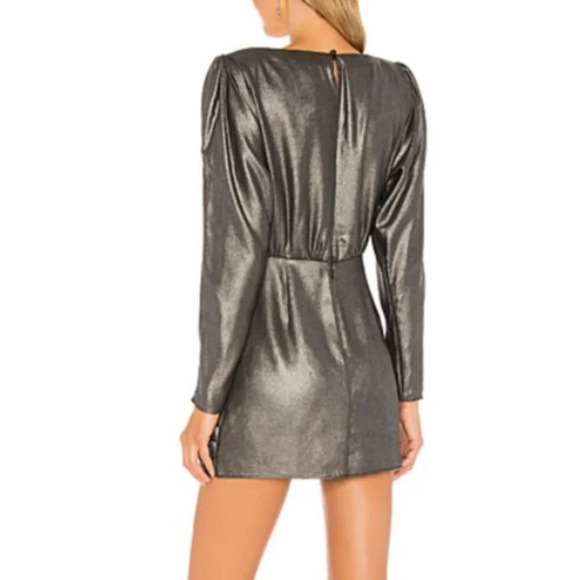 L'Academie The Dore Silver Front Tie Long Sleeve Mini Dress size small - Picture 2 of 16